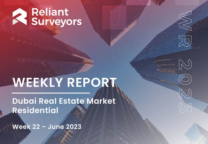 Real estate Research report 22 - Dubai real estate market - Residential - Week 22 – June 2023. Reliant surveyors - valuation company in Dubai